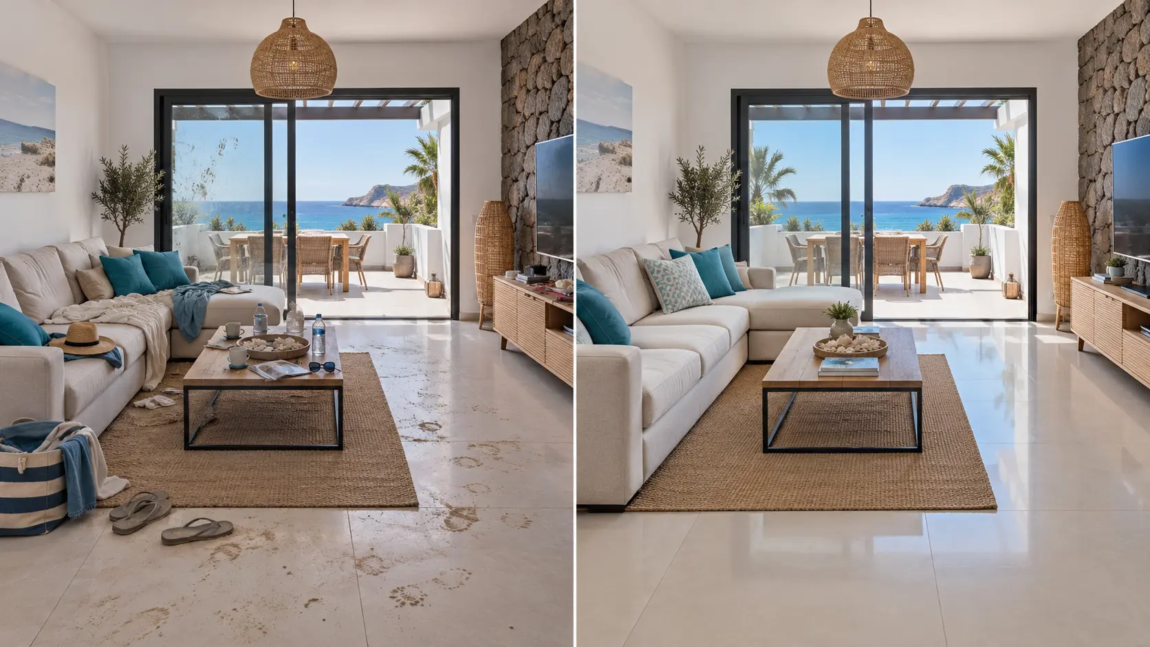 Comparación ilustrativa antes y después de una limpieza